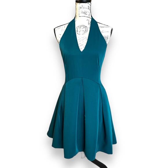 Halston Heritage Teal Green Halter Fit & Flare Dress Sz 6 Damage See Description - Picture 1 of 7